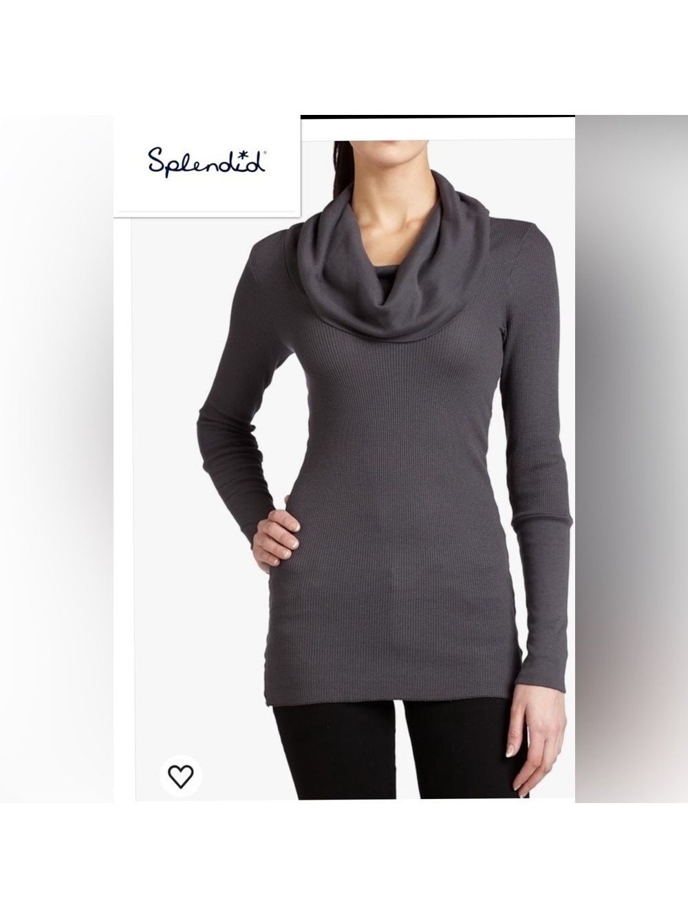 Splendid Women's Thermal Cowl Neck Long Sleeve Buttery Soft Top In Coal Size S